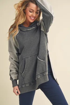 Washed Two Toned Hoodie Charcoal