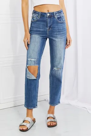 Who Cares High Rise Distressed Straight Leg Jeans
