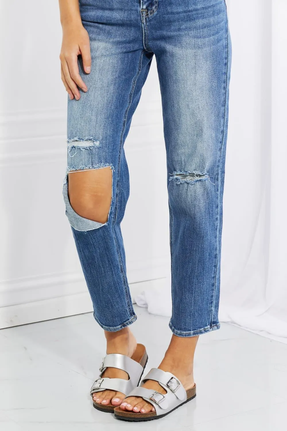Who Cares High Rise Distressed Straight Leg Jeans