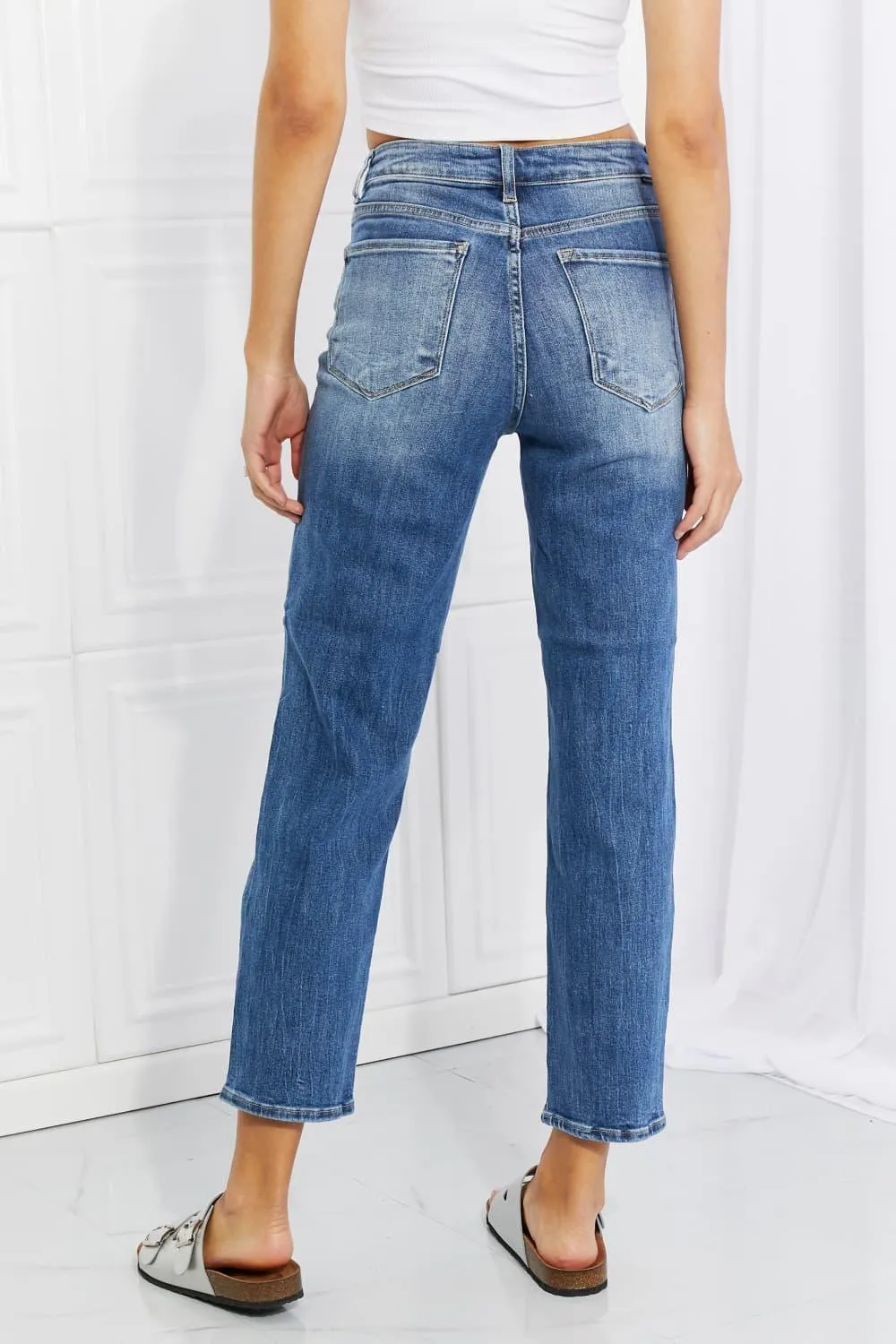 Who Cares High Rise Distressed Straight Leg Jeans
