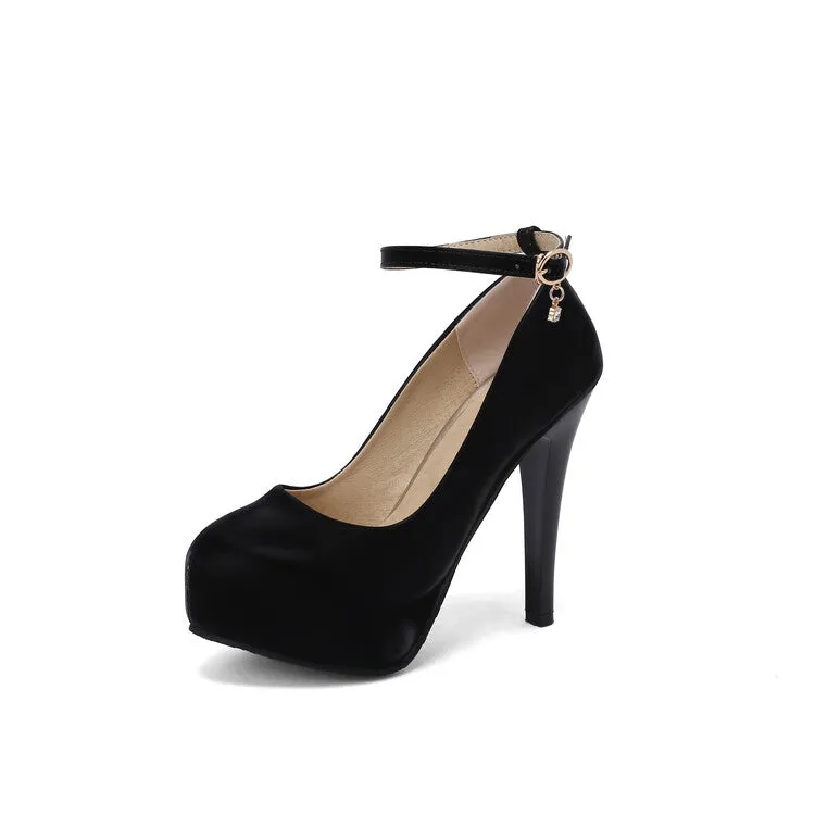 Women's Almond Toe Ankle Strap Stiletto Heel Platform Pumps