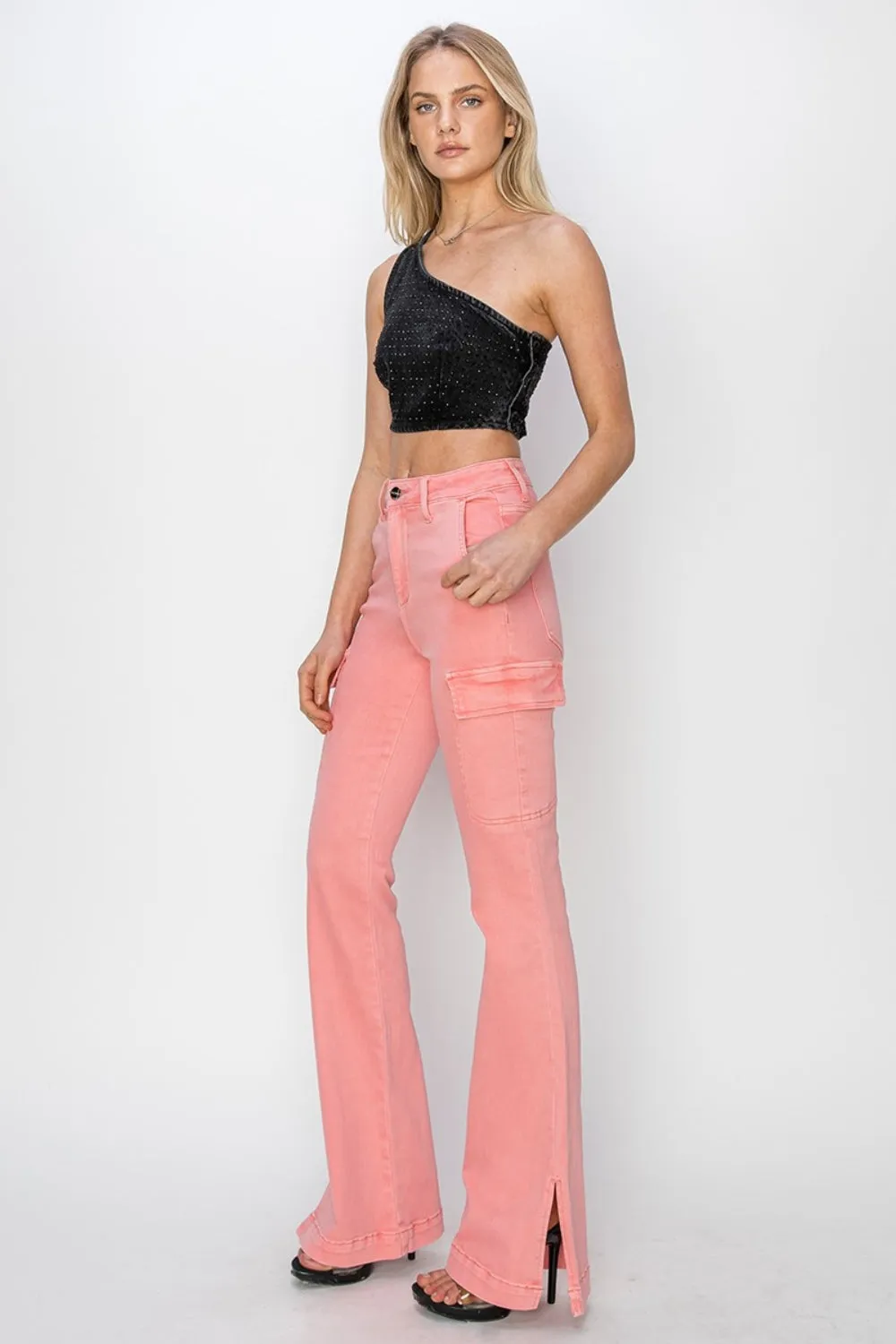 Womens RISEN Full Size High Rise Side Slit Cargo Bootcut Jeans (0(24)-3XL)