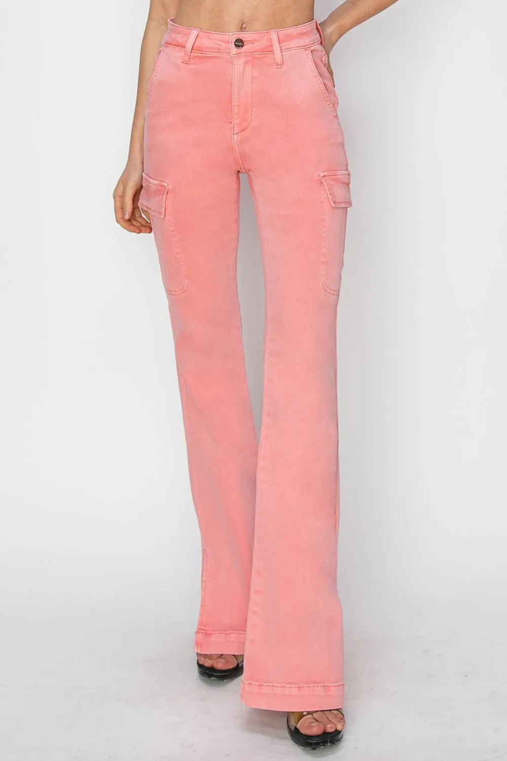 Womens RISEN Full Size High Rise Side Slit Cargo Bootcut Jeans (0(24)-3XL)