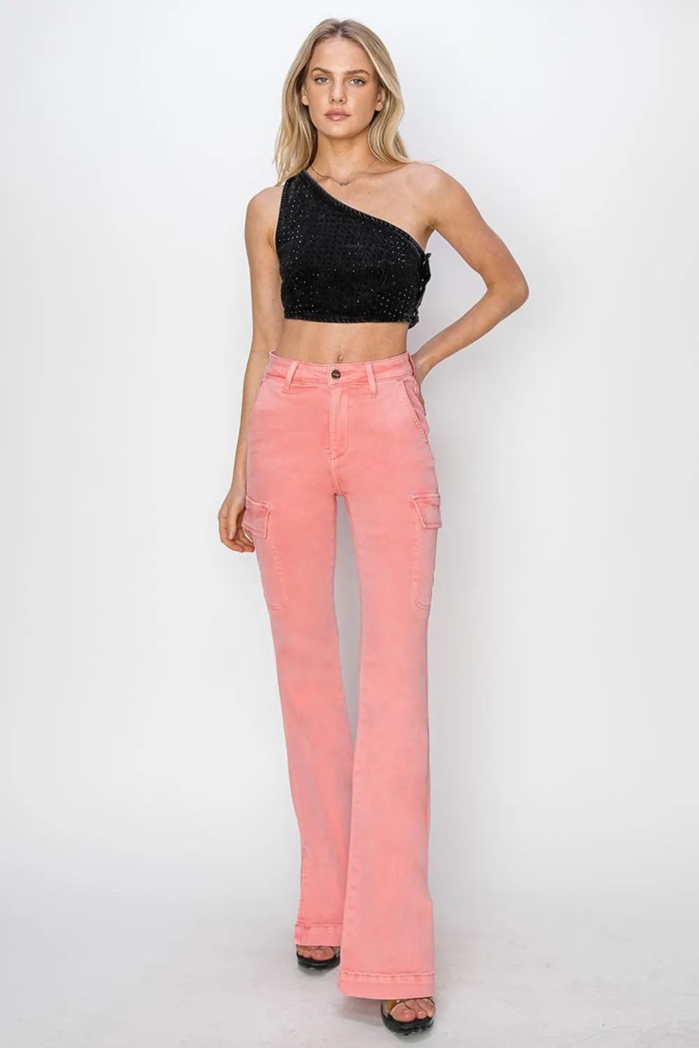 Womens RISEN Full Size High Rise Side Slit Cargo Bootcut Jeans (0(24)-3XL)