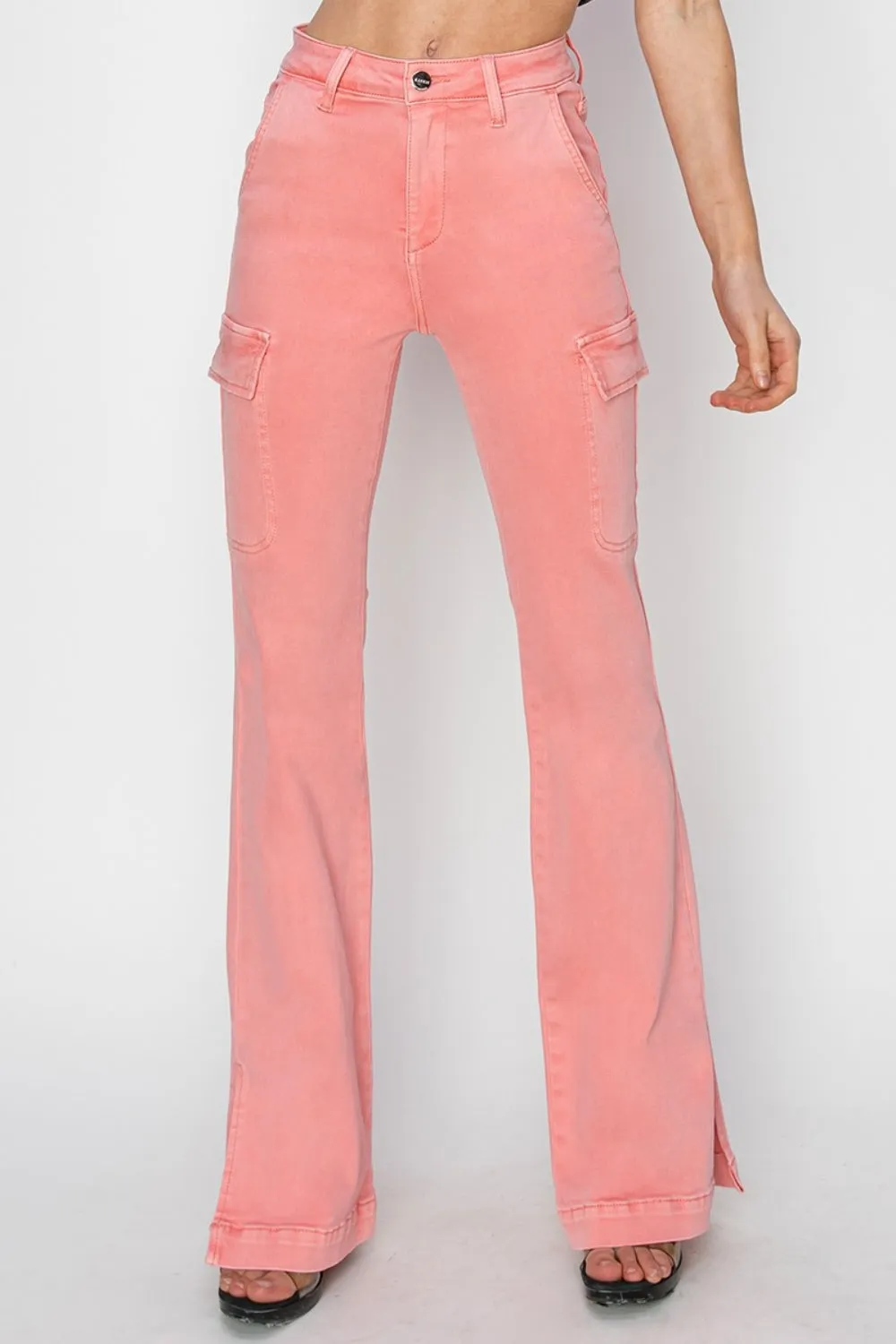 Womens RISEN Full Size High Rise Side Slit Cargo Bootcut Jeans (0(24)-3XL)