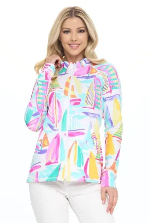Women's White Sailboat Vacation zip up Jacket