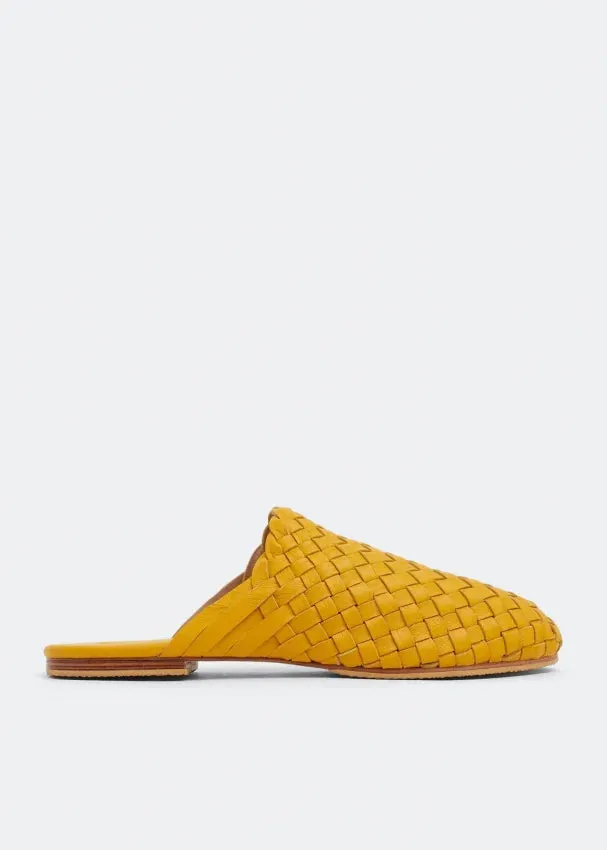 Yellow Handwoven Lambskin Slippers