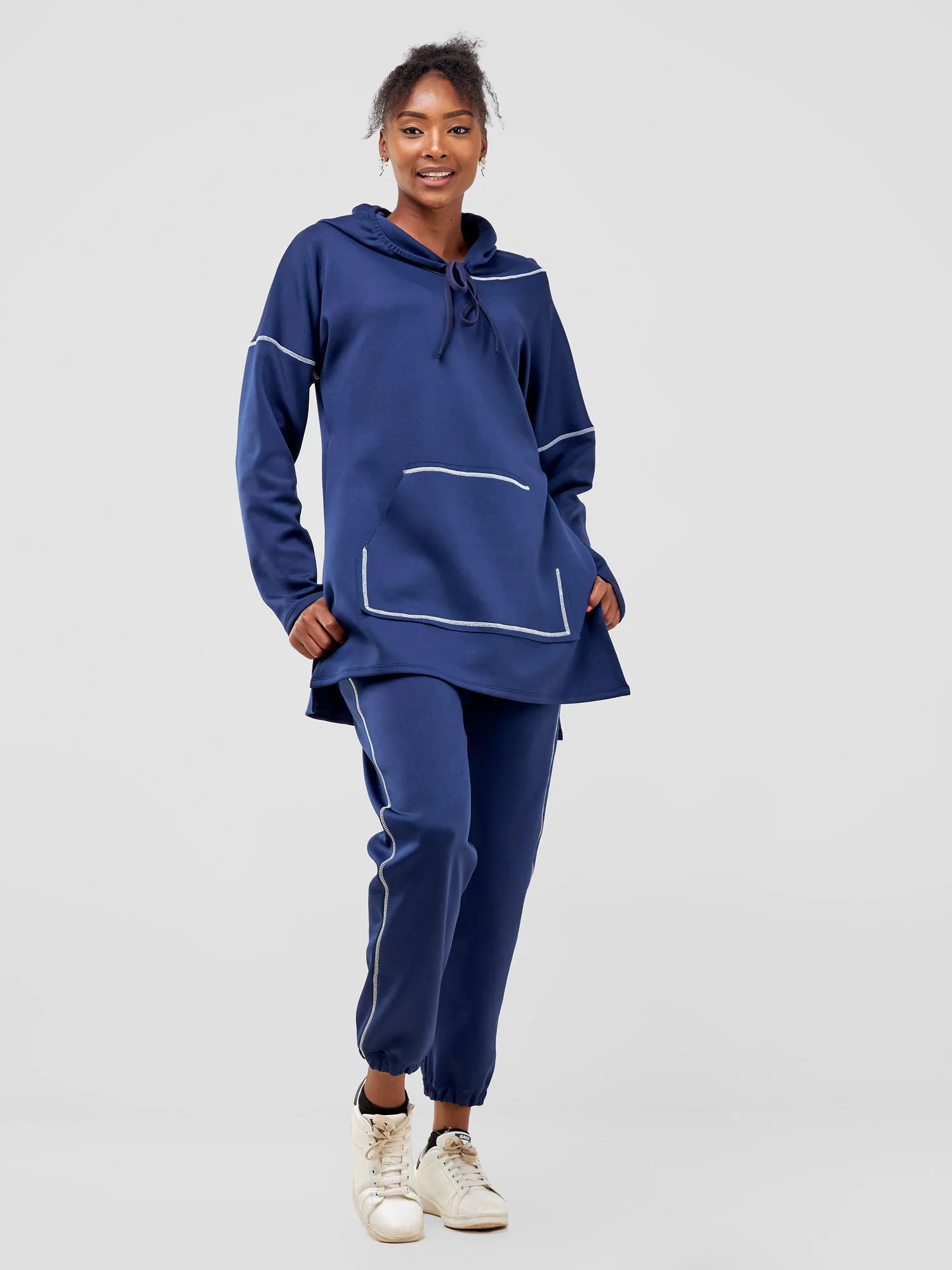 Zoya Taani Side Slit Hoodie - Navy